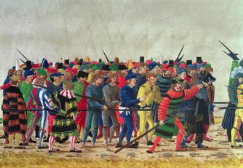 Halberdiers of Maximilian I (1459-1519) guarding French prisoners | Obraz na stenu
