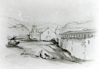 The Church of San Francisco, Valparaiso, 1834 (pencil & w/c on paper) (b/w photo) | Obraz na stenu