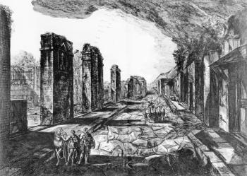 View of the Tavern of Pompeii with the Priapus Shop Sign, from 'Antiquites de Pompeia' by G.B. Piranesi, engraved by Francesco Piranesi (1758-1810) 1804 (engraving) (b/w photo) | Obraz na stenu