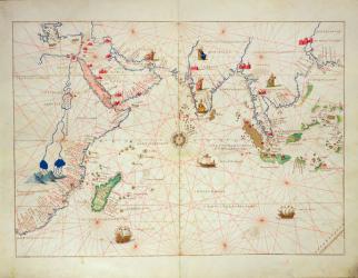 The Indian Ocean, from an Atlas of the World in 33 Maps, Venice, 1st September 1553 (ink on vellum) (see also 330956) | Obraz na stenu