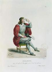 Portrait of Moliere (1622-73) in the role of Arnolfe from 'L'Ecole des Femmes' at the Comedie Francaise in 1670 (coloured litho) | Obraz na stenu