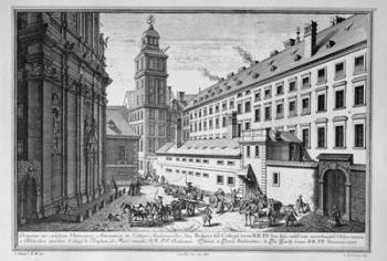 View of the new Observatory in the Jesuit College, Vienna showing also the library and the church of St. Maria Rotunda engraved by Johann-August Corvinus (1683-1738) (engraving) | Obraz na stenu