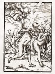 Death comes for Adam and Eve, engraved by Georg Scharffenberg, from 'Der Todten Tanz', published Basel, 1843 (litho) | Obraz na stenu
