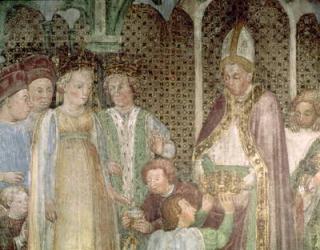 Queen Theodolinda and Pope Gregory the Great (c.540-604) Exchanging Gifts, 1444 (fresco) | Obraz na stenu