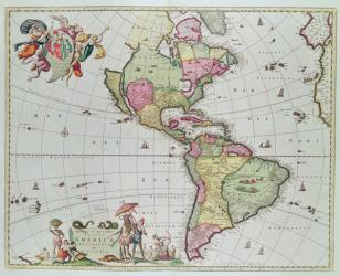 Novissima et Accuratissima Totius Americae Descriptio per N. Visscher, 1648 (colour engraving) | Obraz na stenu
