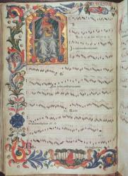 Page of musical notation with historiated initial, from the Squarcialupi Codex, produced at the Florentine monastery of S. Maria degli Angeli (vellum) | Obraz na stenu