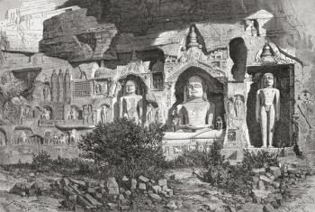 Jain Sculptures at the Gwalior Fort, Madhya Pradesh, India in the 19th century. | Obraz na stenu