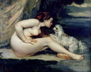 Female Nude with a Dog (Portrait of Leotine Renaude) 1861-62 (oil on canvas) | Obraz na stenu