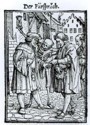 Death and the Barrister, from 'The Dance of Death', engraved by Hans Lutzelburger, c.1538 (woodcut) (b/w photo) | Obraz na stenu