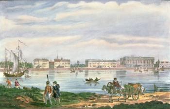 The Marble Palace and the Neva Embankment in St. Petersburg, 1822 (colour litho) | Obraz na stenu