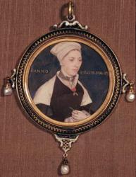 Miniature portrait of Jane Small, formerly known as Mrs. Robert Pemberton, c.1540 (w/c on vellum mounted on playing card) | Obraz na stenu
