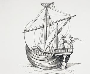 Fifteenth Century Sailing Ship, c.1880 (litho) | Obraz na stenu