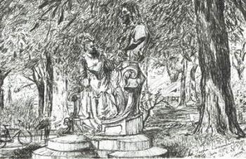 Statue in Jardin Luxemburg Paris, 2003, (Ink on paper) | Obraz na stenu
