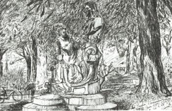 Statue in Jardin Luxemburg Paris, 2003, (Ink on paper) | Obraz na stenu