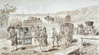 Examples of 18th Century Means of Transport, 1886 (colour litho) | Obraz na stenu