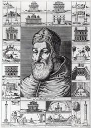 Pope Sixtus V, surrounded by the churches, buildings and monuments built or restored during his pontificate, engraved by Ambrosius, 1589 (engraving) | Obraz na stenu