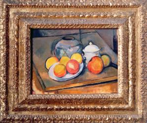 Straw-covered vase, sugar bowl and apples, 1890-93 (oil on canvas) (also see 393804) | Obraz na stenu