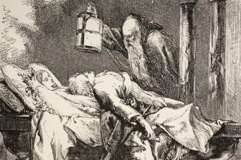 Friar Laurence arrives at the Capulet crypt to find Romeo, Juliet and Paris all dead, from 'The Illustrated Library Shakespeare', published London 1890 (litho) | Obraz na stenu