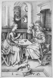 Couple playing cards c.1500 (engraving) | Obraz na stenu