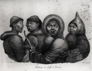 Inhabitants of the Gulf of Kotzebue, from 'Voyage Pittoresque autour du Monde', engraved by Langlume (fl.1822-24) (engraving) (b&w photo) | Obraz na stenu