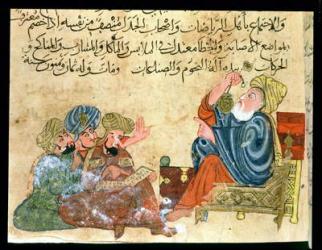 MS Ahmed III 3206 Aristotle teaching, illustration from 'Kitab Mukhtar al-Hikam wa-Mahasin al-Kilam' by Al-Mubashir (pen & ink and gouache on paper) | Obraz na stenu