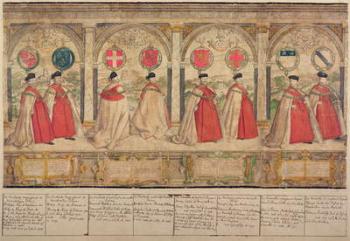 Imaginary Composite Procession of the Order of the Garter at Windsor, engraved by Marcus Gheeraerts the Elder (1521-86) 1576 (coloured etching) | Obraz na stenu