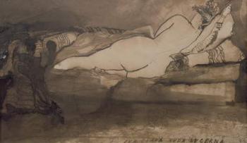 Sleeping Nude (pen & ink and wash on paper) | Obraz na stenu
