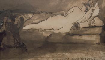 Sleeping Nude (pen & ink and wash on paper) | Obraz na stenu