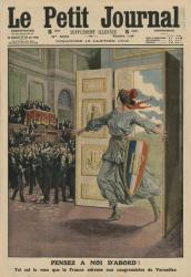 Wish of the French Republic at the Congress of Versailles, Think first of me, front cover illustration from 'Le Petit Journal', supplement illustre, 12th January 1913 (colour litho) | Obraz na stenu