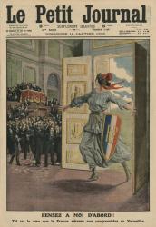 Wish of the French Republic at the Congress of Versailles, Think first of me, front cover illustration from 'Le Petit Journal', supplement illustre, 12th January 1913 (colour litho) | Obraz na stenu