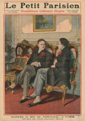 Manuel II, King of Portugal, in Paris with Alfonso XIII, King of Spain, the two youngest sovereigns in Europe, front cover illustration from 'Le Petit Parisien', supplemnet litteraire illustre, 5th December 1909 (photolitho) | Obraz na stenu