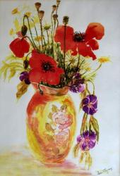 Poppies in a Vase,2000, (watercolour) | Obraz na stenu