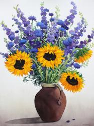 Summer Flowers in Brown Jug (watercolour on paper) | Obraz na stenu