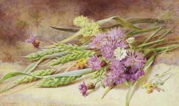 Green Wheat and Wild Flowers (w/c on paper) | Obraz na stenu