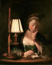 Woman Reading by a Paper-bell Shade, 1766 (oil on canvas) | Obraz na stenu