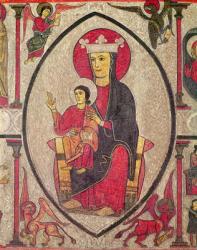 Madonna and Child, central panel of the Altar Frontal from the Church of Santa Maria de Cardet, Vall de Boi, Spain, 1150-1200 (tempera on panel) (detail of 498164) | Obraz na stenu