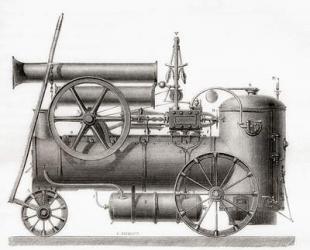 A portable steam engine built in France by the company M. Cail et Cie in the 19th century, from Les Merveilles de la Science, pub.1870 | Obraz na stenu