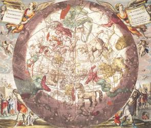 Northern (Boreal) Hemisphere, from 'The Celestial Atlas, or the Harmony of the Universe', engraved by Pieter Schenk (1660-1719) and Gerard Valk (1651-1726) (hand-coloured engraving) | Obraz na stenu