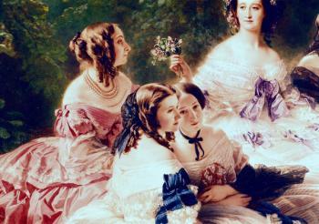 Empress Eugenie (1826-1920) and her Ladies in Waiting, detail of the Princess of Essling, the Baroness of Pierres and the Viscountess of Lezay-Marnesia, 1855 (oil on canvas) | Obraz na stenu