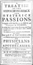Title page for 'A Treatise of the Hypochondriack and Hysterick Passions' by Bernard de Mandeville, published 1711 (printed paper) | Obraz na stenu