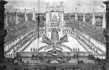 A performance of 'Ercole in Tebe' in the Boboli Gardens, part of the marriage celebrations of Duke Cosimo III and Marguerite Louise d'Orleans, 1661 (engraving) | Obraz na stenu