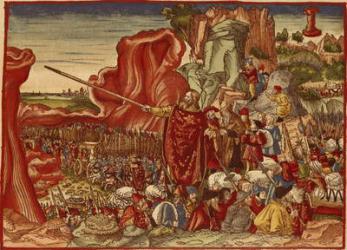Moses parting the Red Sea, image from the Luther Bible (hand coloured print) | Obraz na stenu