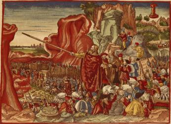 Moses parting the Red Sea, image from the Luther Bible (hand coloured print) | Obraz na stenu