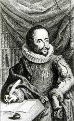 Portrait of Miguel de Cervantes Saavedra (1547-1616) engraved by Jacob Folkema (1692-1767) (engraving) (b/w photo) | Obraz na stenu