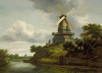 Windmill by a River (oil on canvas) | Obraz na stenu