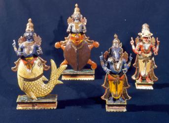 Four of the incarnations of Vishnu (painted wood) | Obraz na stenu