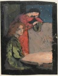 Two Girls by a Table Look out on a Starry Night, 1905 (tempera on card) | Obraz na stenu
