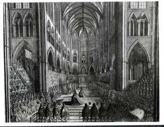 The Coronation of Charles II in Westminster Abbey, 23 April 1661 (engraving) (b/w photo) | Obraz na stenu