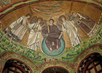 Christ surrounded by two angels, St. Vitalis and Bishop Ecclesius, from the apse (mosaic) | Obraz na stenu