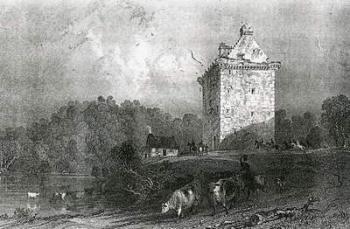 Gilnockie - or Johnny Armstrong's Tower (Dumfries-shire), engraved by Henry Adlard, 1937 (engraving) | Obraz na stenu